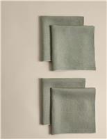 Set of 4 Pure Linen Contrast Edge Napkins