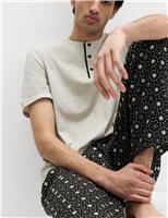 M&S Pure Cotton Eid Printed Henley Pyjama Set Black Mix