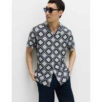 M&S Regular Fit Short Sleeve Shirt Blue Mix