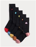 5 Pack Pac-Man Cotton Rich Socks