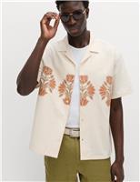 M&S Cotton Rich Embroidered Short Sleeve Shirt Orange Mix