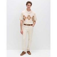 M&S Cotton Rich Embroidered Short Sleeve Shirt Orange Mix