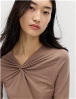 Cotton Blend Knotted Long Sleeve Top