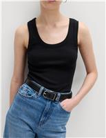 M&S Cotton Rich Ribbed Slim Fit Vest Top White Mix