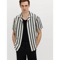 M&S Regular Fit Cotton Blend Short Sleeve Shirt Black Mix