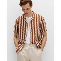 M&S Regular Fit Cotton Blend Short Sleeve Shirt Rust Mix