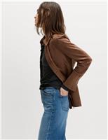 Faux Suede Collared Fitted Shirt