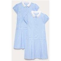 M&S 2 Pack Zip Gingham School Dresses (2-14 Yrs) Light Blue