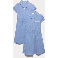 M&S 2 Pack Cotton Rich Gingham Dresses (2-14 Yrs) Royal Blue