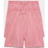 M&S 2 Pack Gingham Easy To Iron School Shorts (3-14 Yrs) Red
