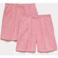 M&S 2 Pack Gingham Easy To Iron School Shorts (3-14 Yrs) Red