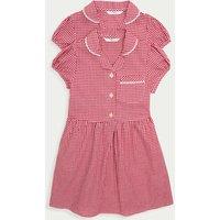 M&S 2 Pack Cotton Rich Gingham Dresses (2-14 Yrs) Red Mix