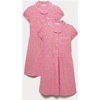M&S 2 Pack Cotton Rich Gingham Dresses (2-14 Yrs) Red Mix