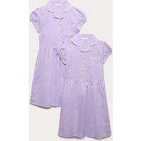M&S 2 Pack Cotton Rich Gingham Dresses (2-14 Yrs) Lilac