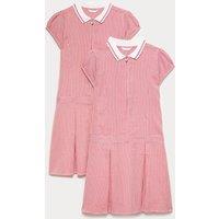 M&S 2 Pack Zip Gingham School Dresses (2-14 Yrs) Red