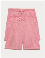 M&S 2 Pack Gingham Easy To Iron School Shorts (3-14 Yrs) Light Blue