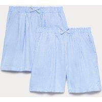 M&S 2 Pack Gingham Easy To Iron School Shorts (3-14 Yrs) Light Blue