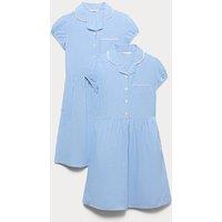 M&S 2 Pack Cotton Rich Gingham Dresses (2-14 Yrs) Light Blue