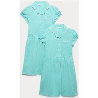 M&S 2 Pack Cotton Rich Gingham Dresses (2-14 Yrs) Green