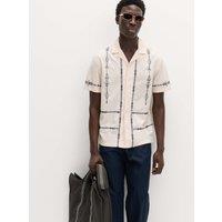 M&S Cotton Rich Embroidered Short Sleeve Shirt Blue Mix