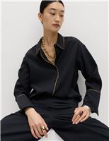 M&S Modal Rich Piped Detail Collared Shirt Black Mix