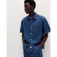 M&S Pure Cotton Denim Short Sleeve Shirt Light Blue