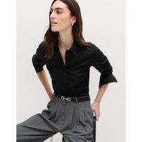 M&S Cotton Rich Collared Fitted Shirt Black