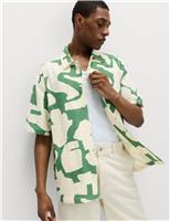 M&S Relaxed Fit Cotton Rich Abstract Print Shirt Emerald