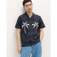 M&S Regular Fit Cotton Rich Textured Shirt Navy Mix