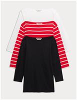 3 Pack Pure Cotton Slash Neck Slim Fit Tops