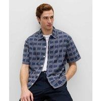 M&S Relaxed Fit Cotton Rich Embroidered Short Sleeve Shirt Dark Navy