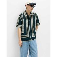 M&S Relaxed Fit Knitted Short Sleeve Shirt Ecru Mix