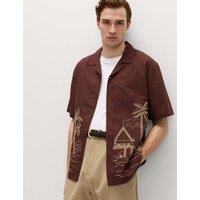 M&S Relaxed Fit Embroidered Short Sleeve Shirt Sable