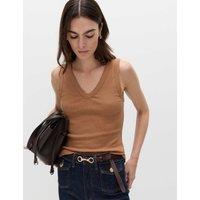M&S Cotton Rich Ribbed V-Neck Vest Truffle