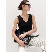 M&S Cotton Rich Ribbed V-Neck Vest Black