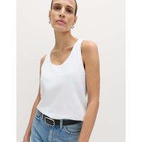 M&S Pure Cotton Scoop Neck Top White