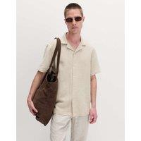 M&S Cotton Rich Short Sleeve Shirt Ecru Mix