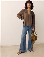 Denim Pintuck Wide Leg Jeans