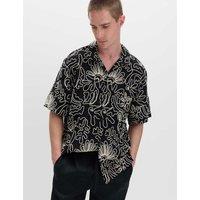 M&S Cotton Blend Embroidered Short Sleeve Shirt Black Mix