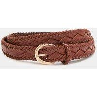 M&S Leather Skinny Weave Waist Belt Tan