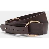 M&S Leather Wide Double D-Ring Jeans Belt Cherry Red