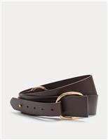 M&S Leather Wide Double D-Ring Jeans Belt Cherry Red