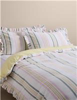 M&S Pure Cotton Contrast Stripe Bedding Set Green Mix