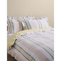 M&S Pure Cotton Contrast Stripe Bedding Set Green Mix