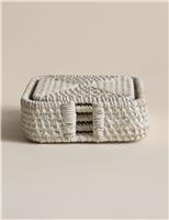 Set of 4 Rattan Washed Coasters with Holder