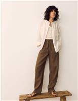 Striped Tapered Trousers with Linen