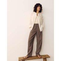 Per Una Striped Tapered Trousers with Linen Olive