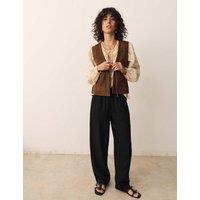 Per Una Double Cloth Drawstring Tapered Trousers Black