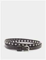 M&S Leather Studded Skinny Waist Belt Chocolate