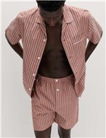 M&S Pure Cotton Striped Pyjama Set Orange Mix